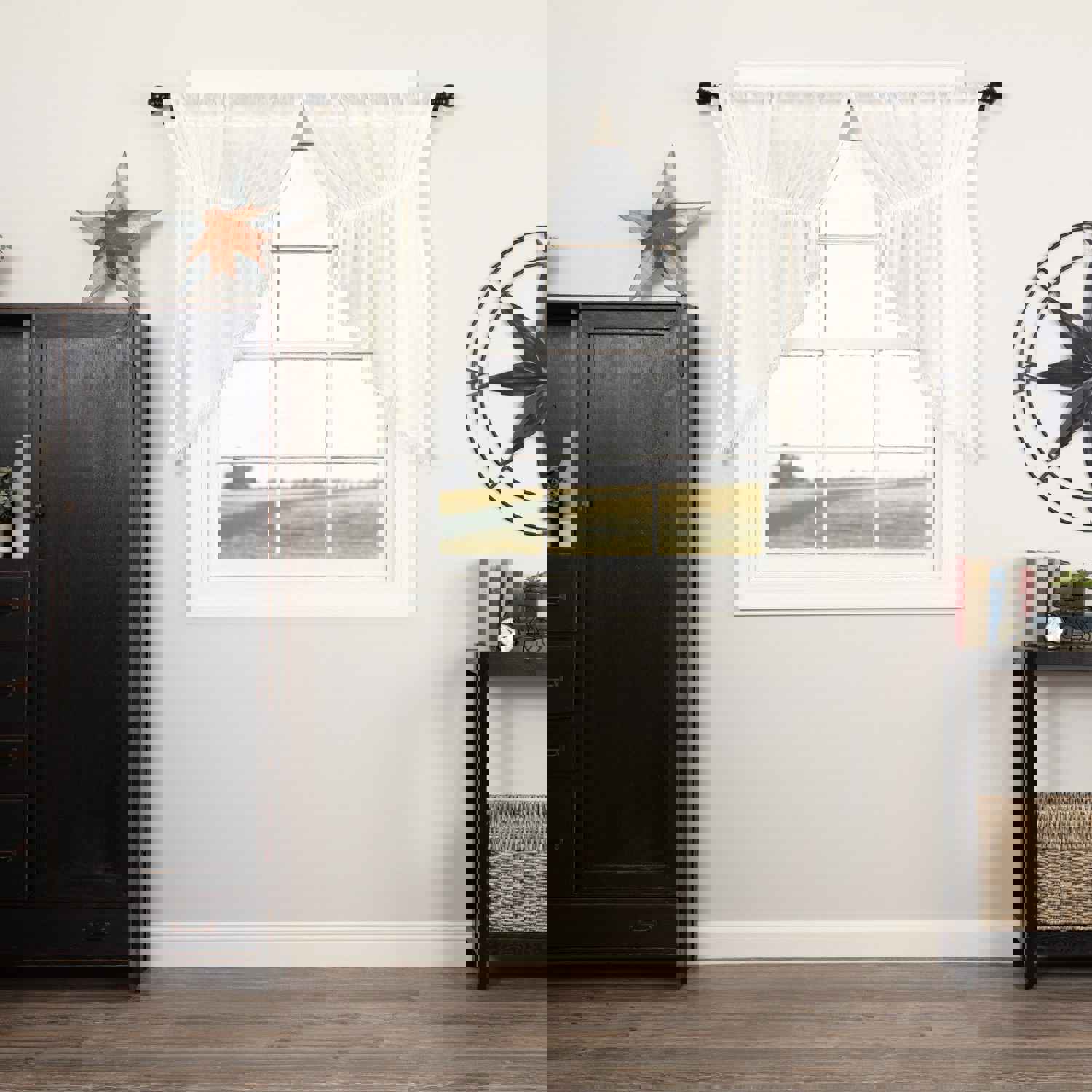 Elegant Antique White Prairie Swag Curtains with Fringe
