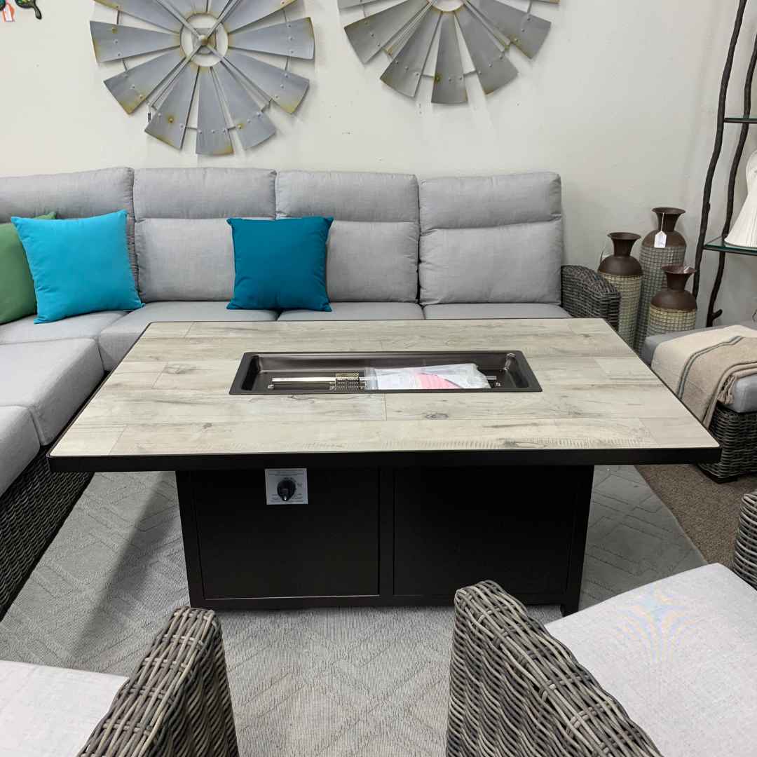 OW Lee 36x58 Rectangle Chat Fire Pit with Silver Oak Tile and Copper Canyon Finish