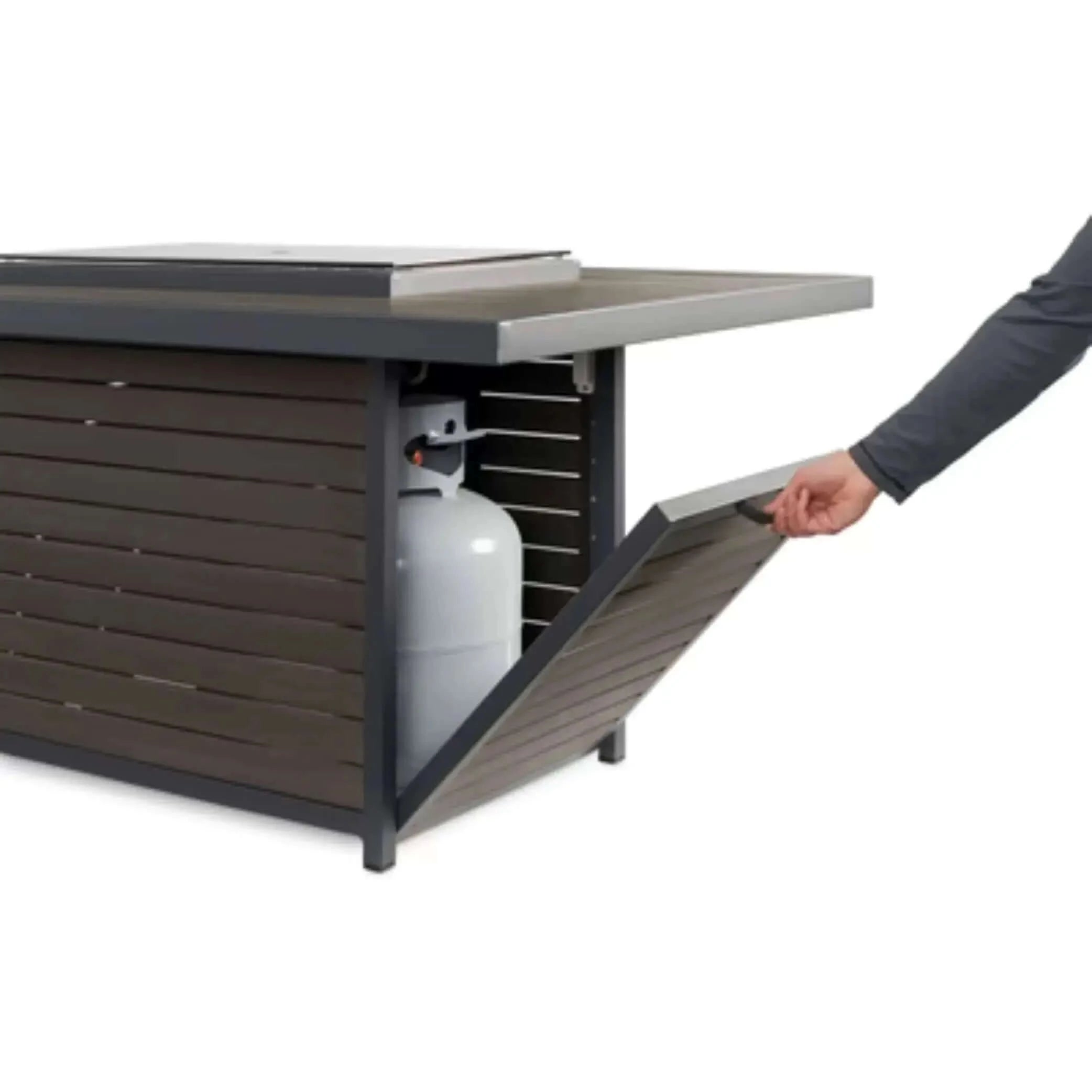 Elegant Outdoor Fire Pit Table with Taupe Composite Decking