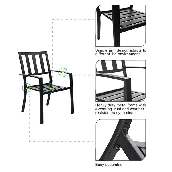 PHI VILLA 6-Piece Outdoor Dining Set with 10ft Umbrella, Steel Square Table, and Steel Fixed Chairs
