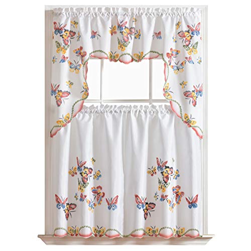 GOHD - Hand-Airbrushed 3pcs Kitchen Curtain Set with Flying Butterfly Design