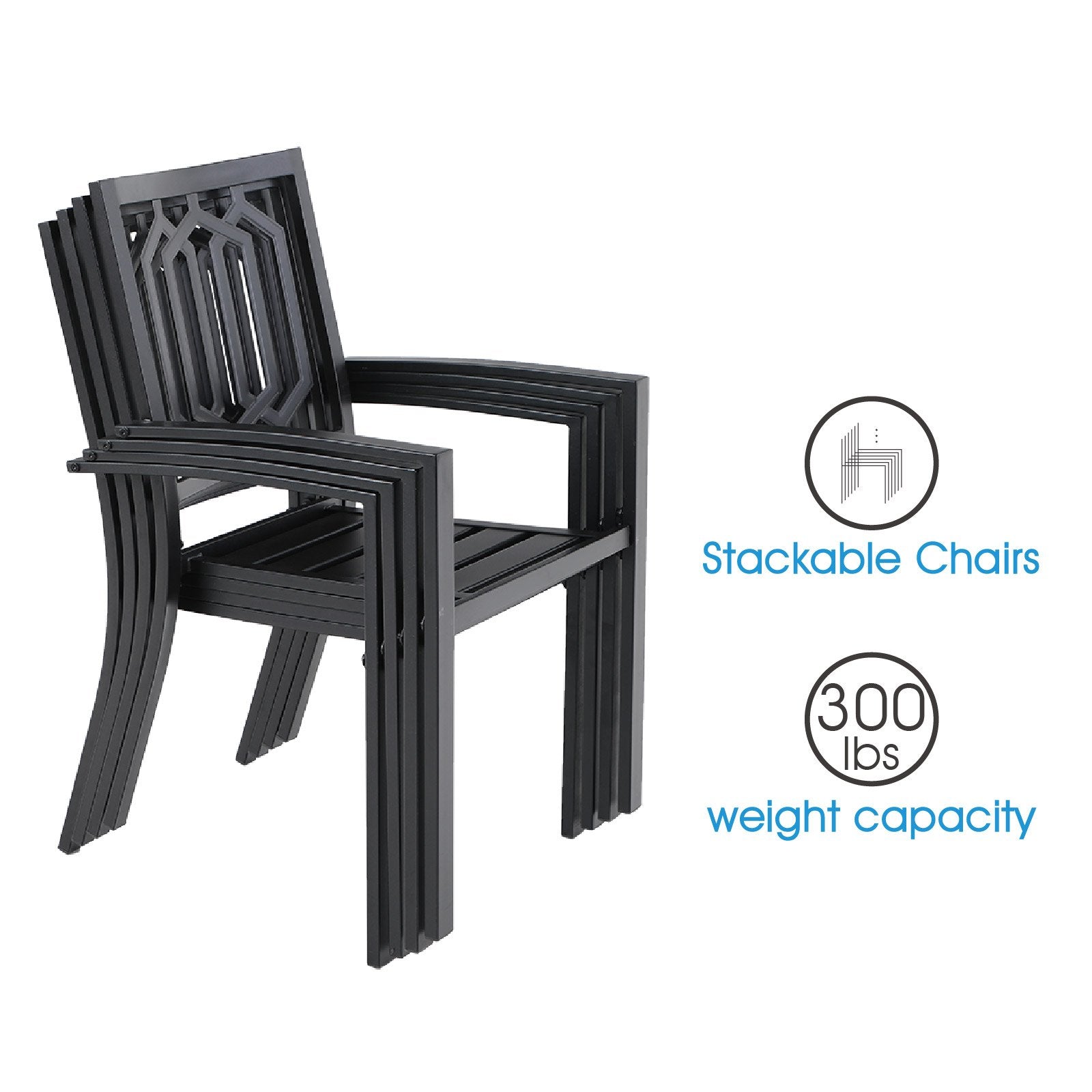 PHI VILLA 7-Piece Rust-Resistant Outdoor Patio Dining Set with Metal Steel Chairs and Wood-Look Table