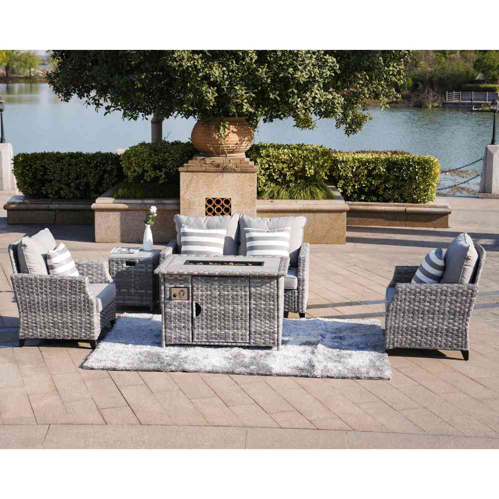 Enhanced Outdoor Comfort with Amora 5-Piece Wicker Set and Fire Pit