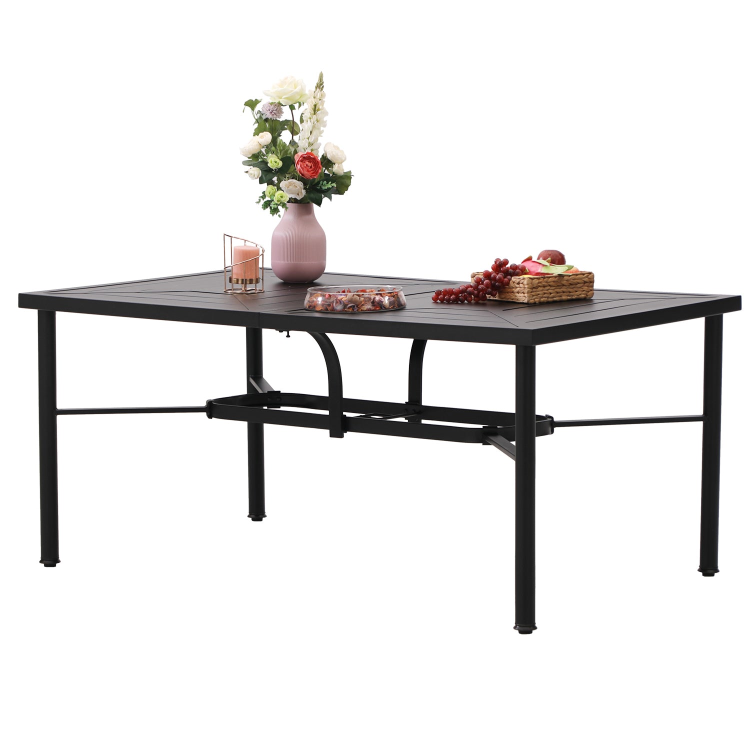 Phi Villa Outdoor Metal Rectangle Dining Table with Umbrella Hole