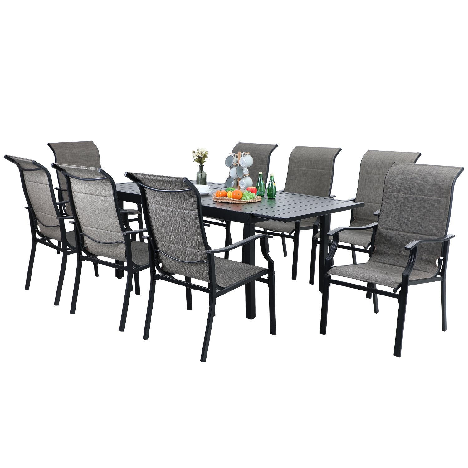 PHI VILLA Outdoor Dining Set with Adjustable Table & Durable Textilene Chairs