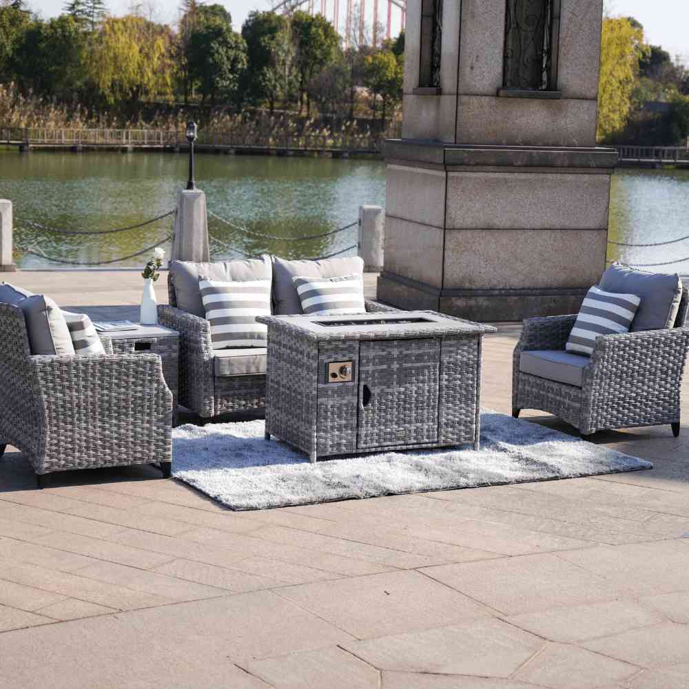 Enhanced Outdoor Comfort with Amora 5-Piece Wicker Set and Fire Pit