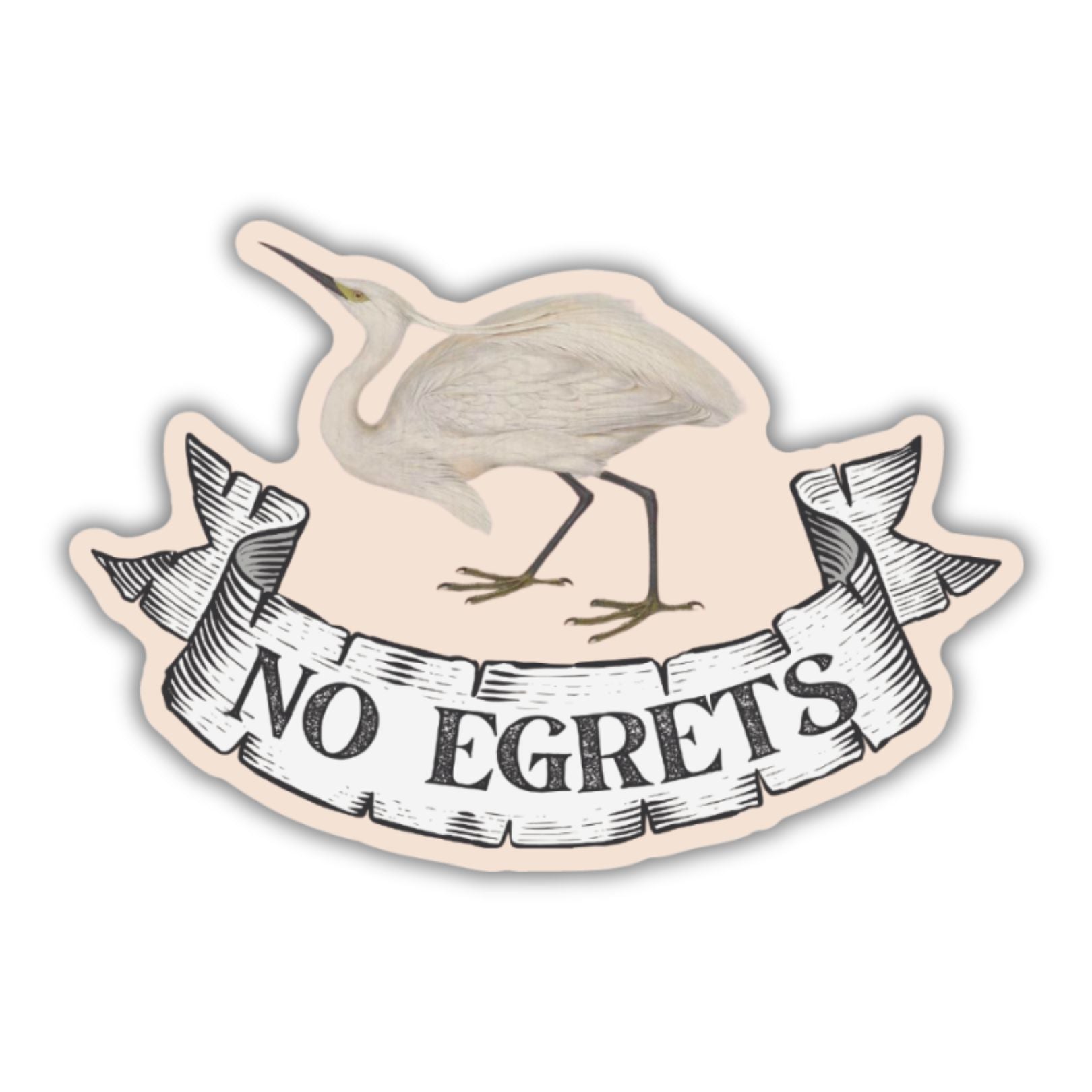 Vintage Egret Humor Sticker | UV-Resistant Vinyl Decal
