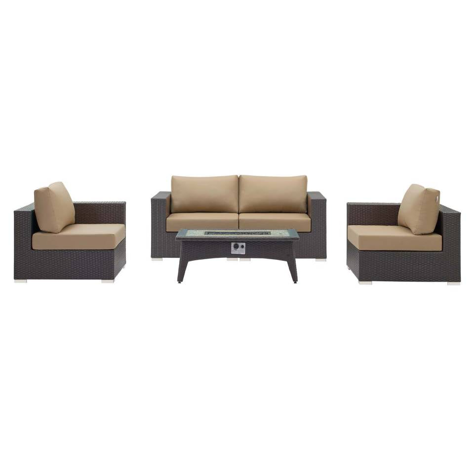 Modway Convene 5-Piece Outdoor Patio Furniture Set with Fire Pit