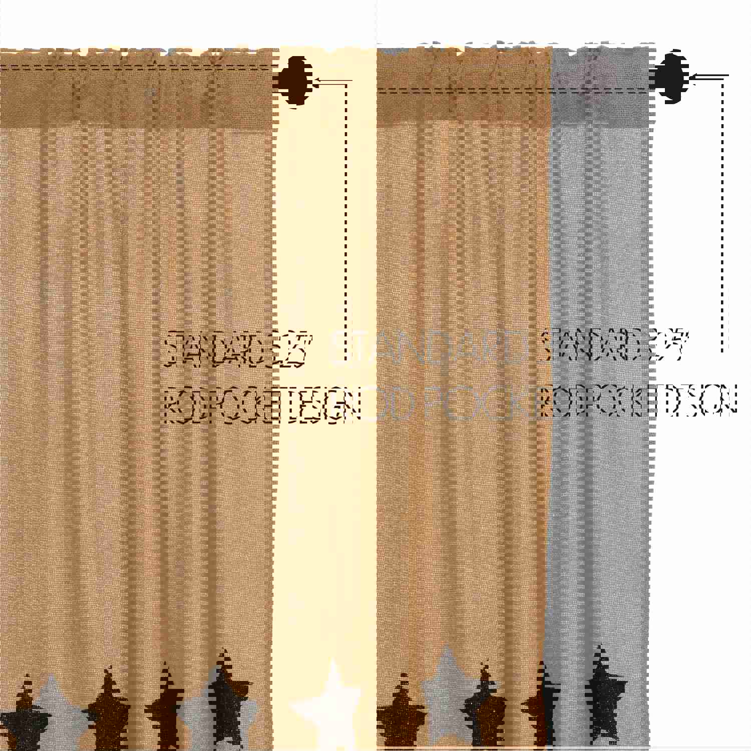Burlap Star Stenciled Prairie Swag Curtain Set