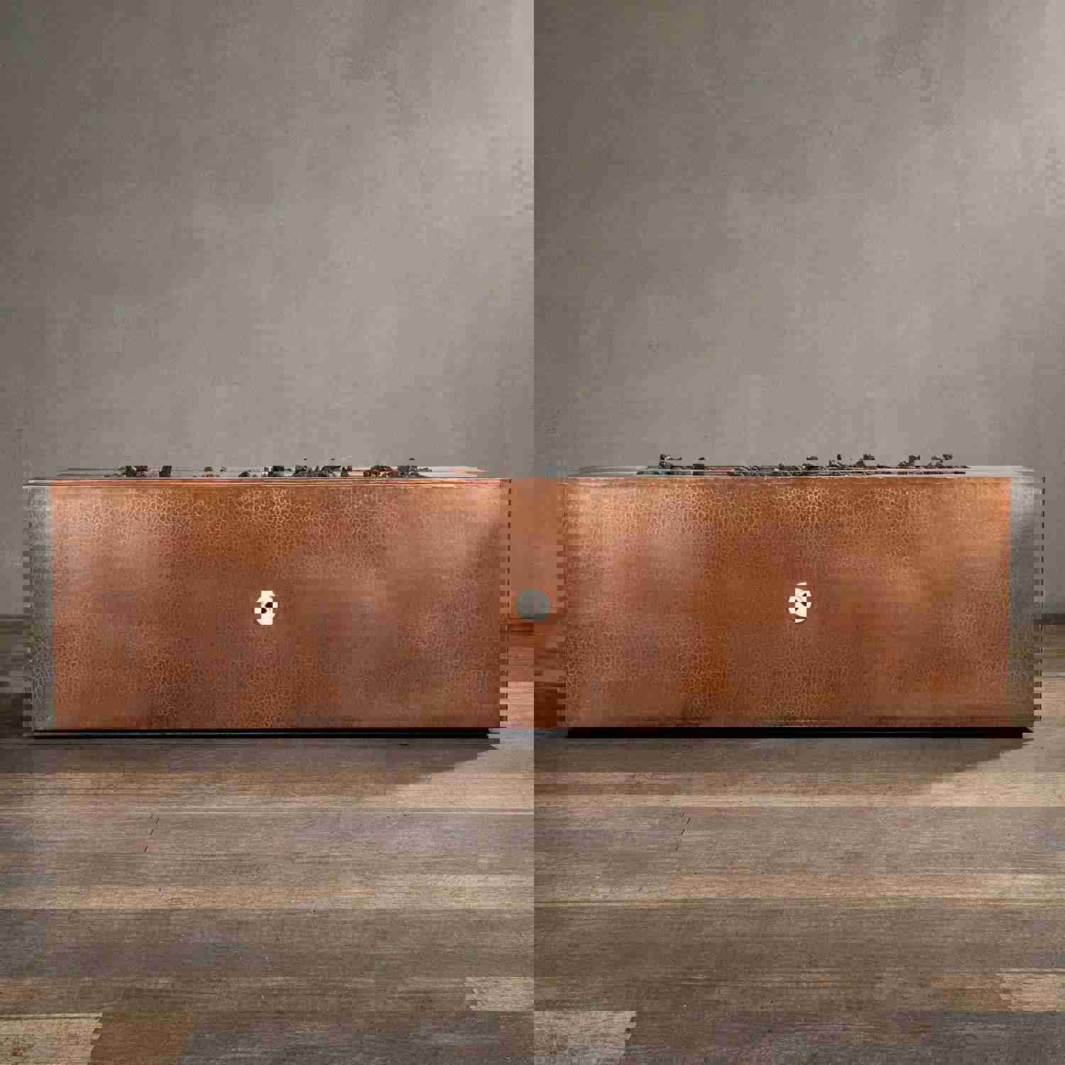 60 x 24 Moreno Gravity Rectangle Copper Gas Fire Pit - Luxurious Outdoor Heating