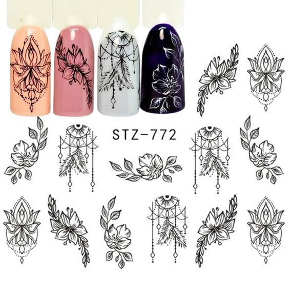 Elegant Black and White Nail Art Water Decal
