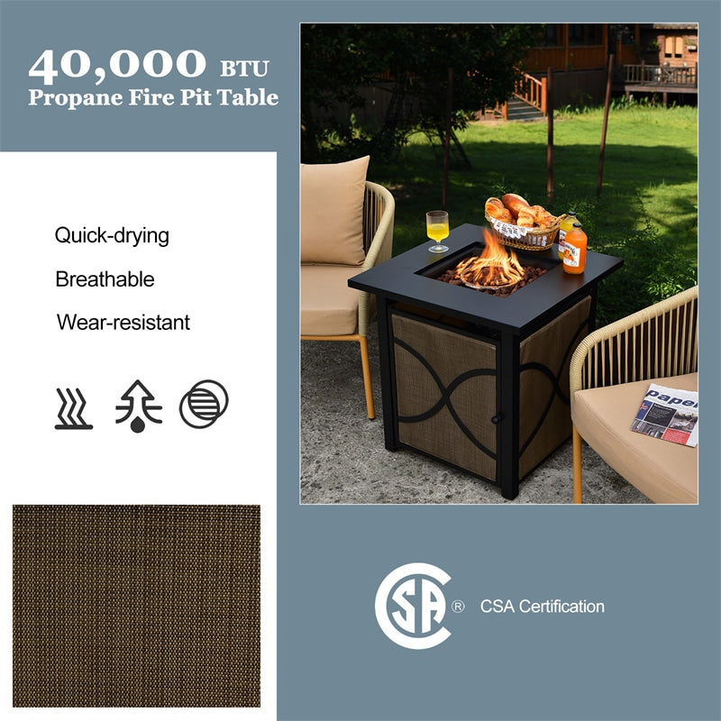 25" Square Propane Fire Pit Table with 40,000 BTU Heat and CSA Certification