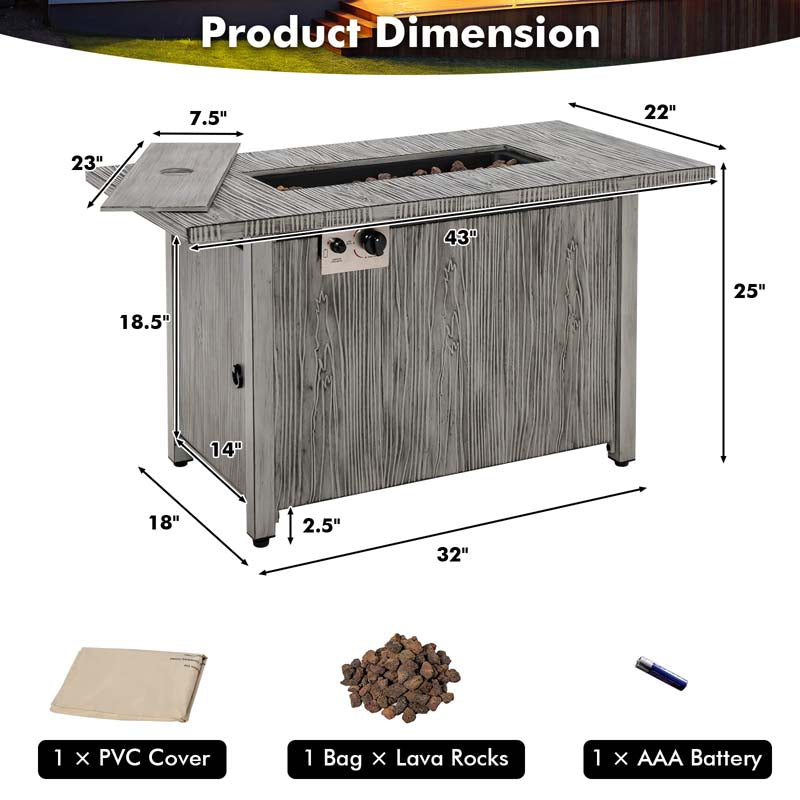 43-inch Outdoor Propane Gas Fire Pit Table with Elegant Wood Grain