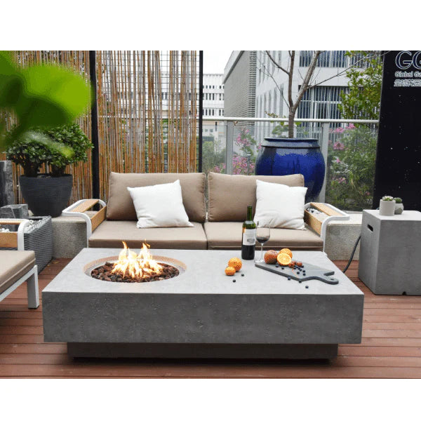 Elementi Metropolis Rectangular Concrete Fire Pit Table - Modern Outdoor Gathering Spot