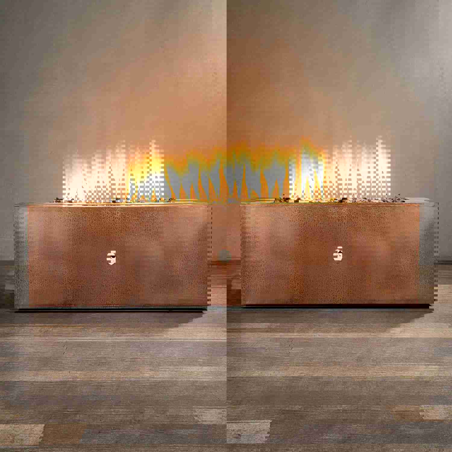 60 x 24 Moreno Gravity Rectangle Copper Gas Fire Pit - Luxurious Outdoor Heating
