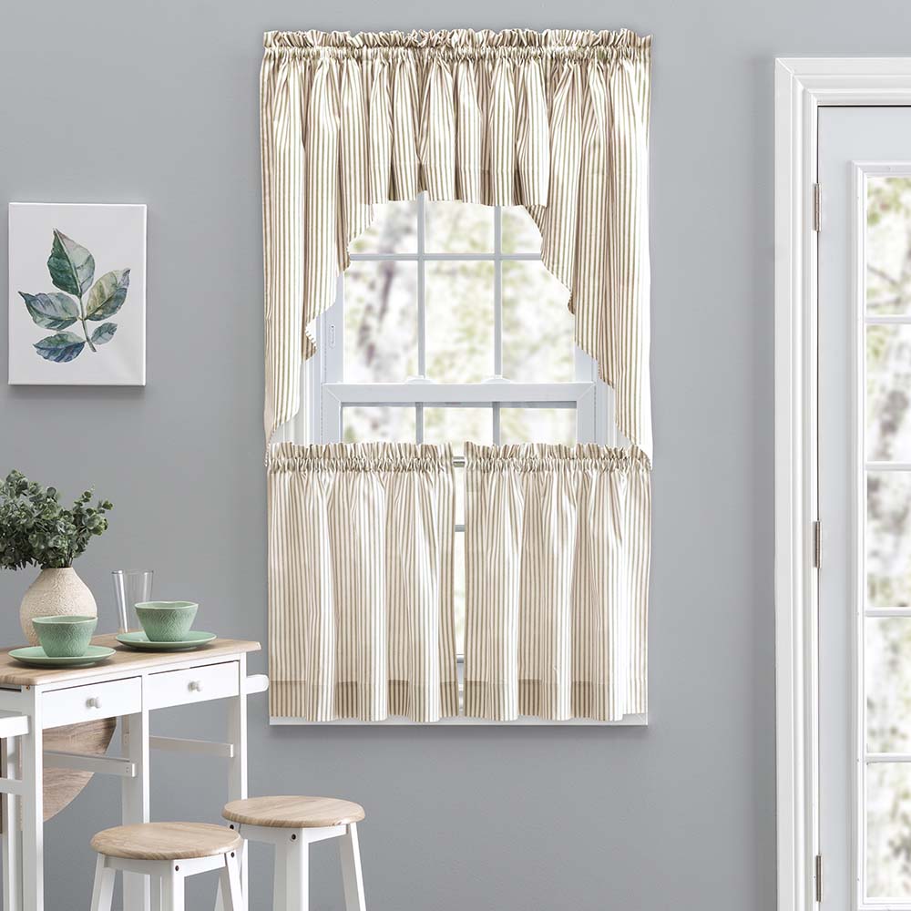 Ellis Classic Ticking Stripe Tailored Swag Curtains 56x36