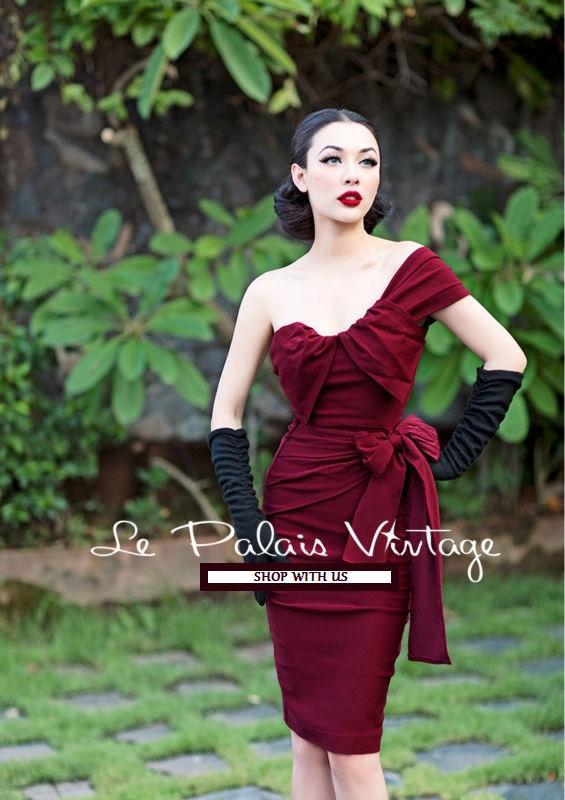 Vintage Royal Wine Red Fold Bow Sheath Dress