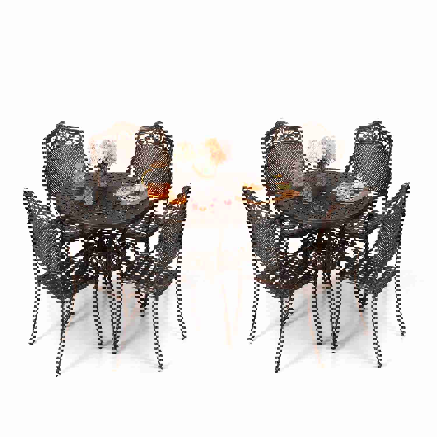 Elegant Outdoor Dining Set, PHI VILLA 5-Piece Cast Aluminum Patio Furniture with Round Table