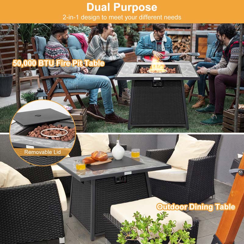 Elegant 35" 50,000 BTU Outdoor Propane Fire Pit Table with Marble Top
