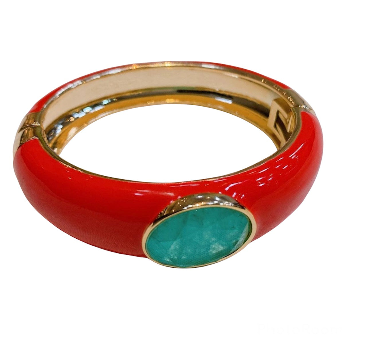 Italian Red Enamel Paraiba Stone 18K Gold Plated Bangle