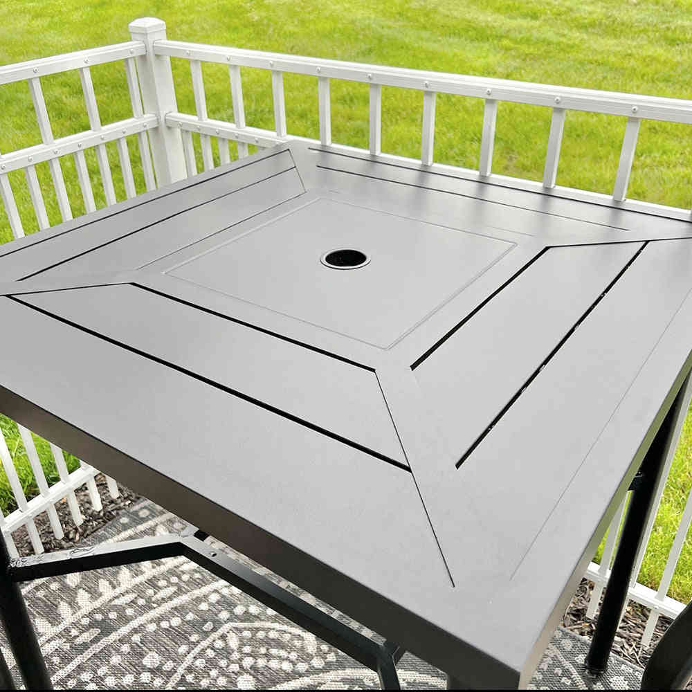 PHI VILLA Outdoor Swivel Bar Stools with Cushion and High Table