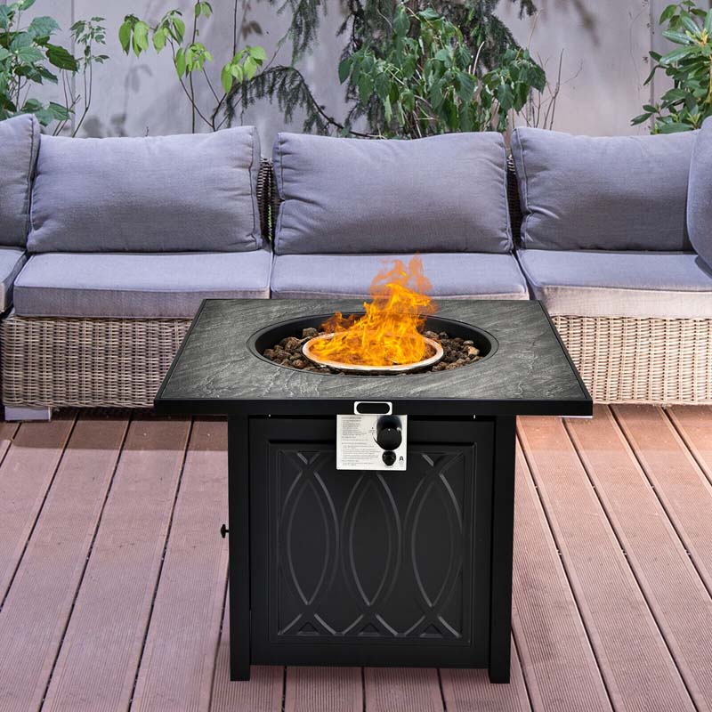 32" Outdoor Propane Fire Pit Table with 50,000 BTU, Lava Rocks & Waterproof Cover