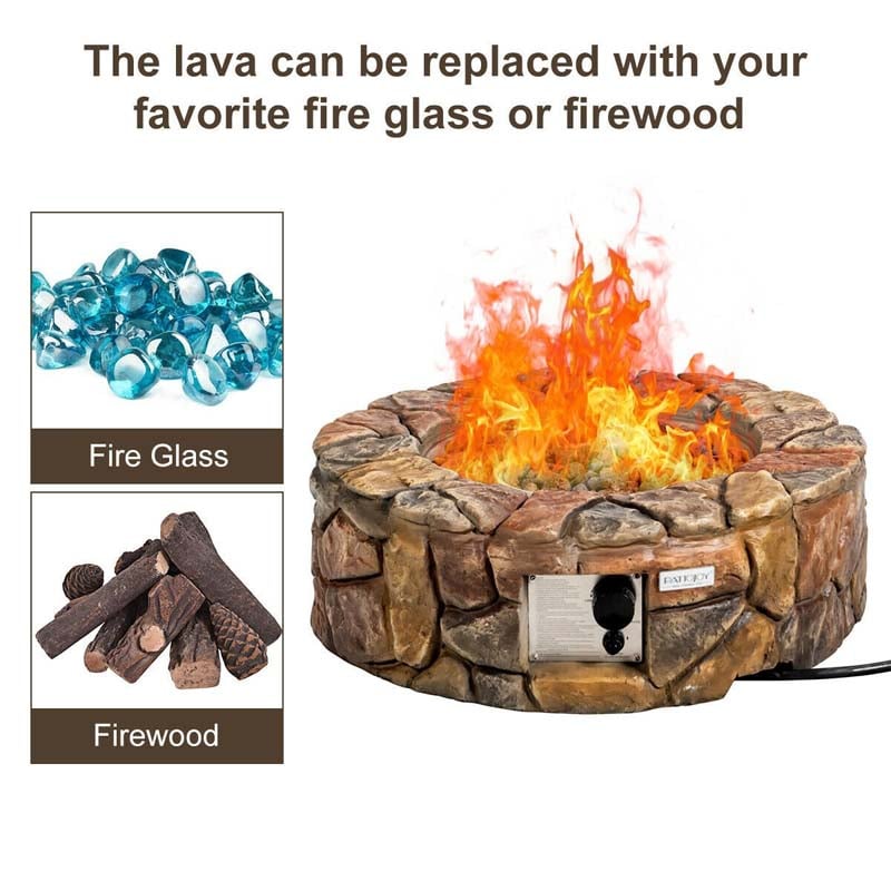 Stainless Steel Outdoor Propane Fire Pit with Lava Rocks & Cover