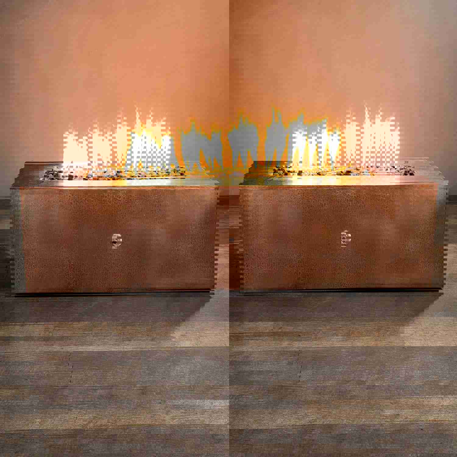 60 x 24 Moreno Gravity Rectangle Copper Gas Fire Pit - Luxurious Outdoor Heating