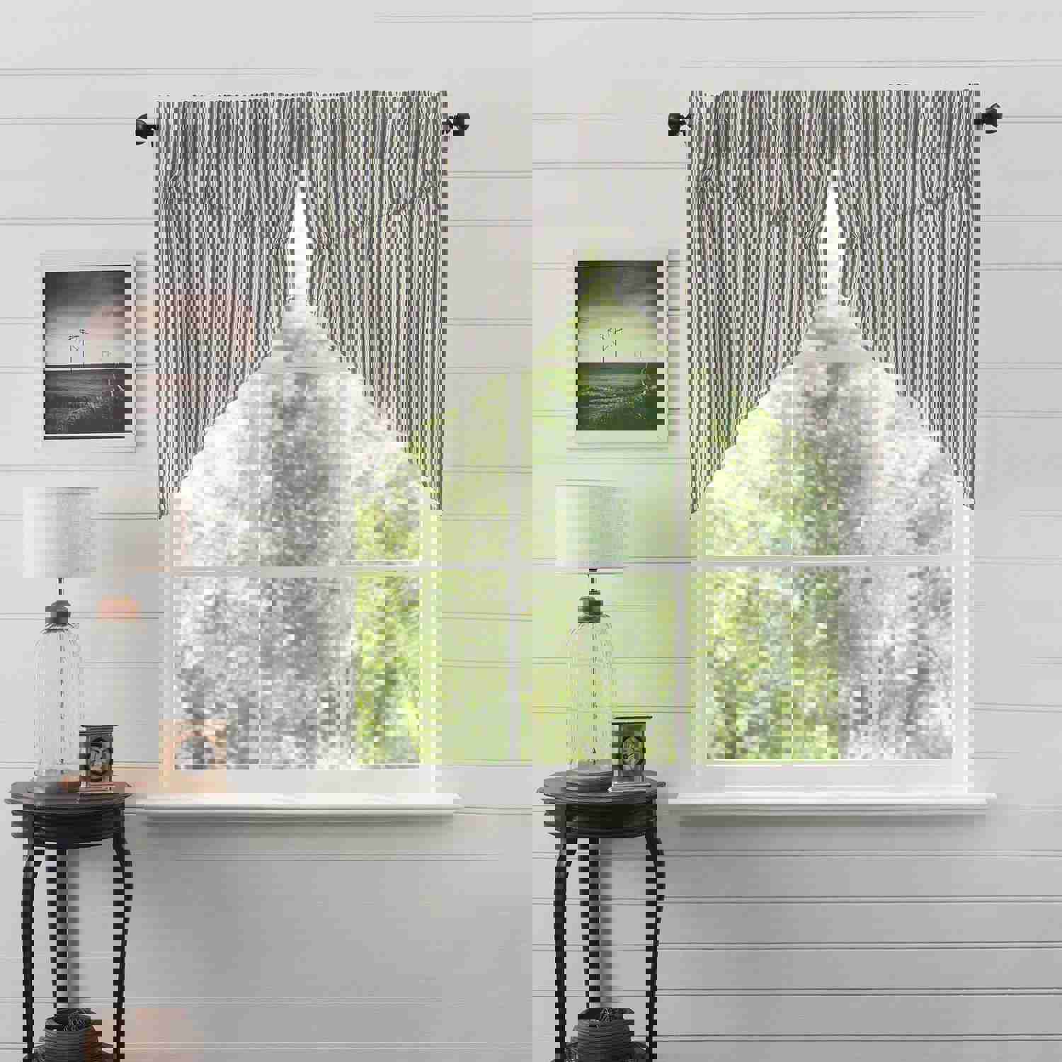 Classic Ashmont Ticking Stripe Lined Prairie Swag Curtains