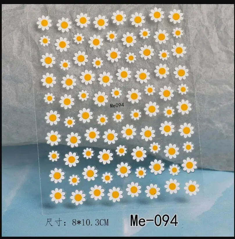 Elegant Daisy Flower Nail Art Stickers with Embossed Design