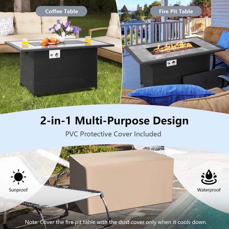 Luxury Outdoor Propane Gas Fire Pit Table with Rattan and Marble
