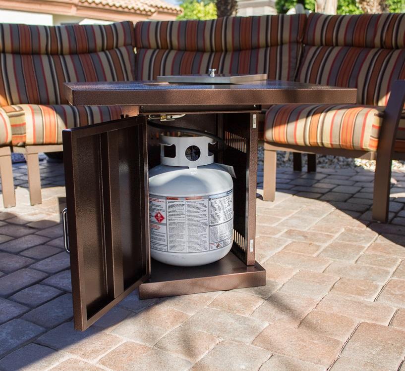 Hiland Outdoor Propane Fire Pit with Hammered Bronze Finish