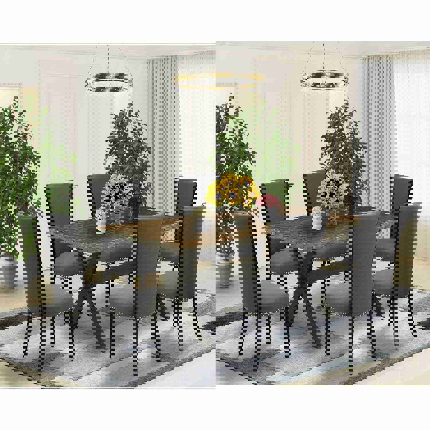 Elegant 7-Piece Dining Set with Rectangular Table and Modern Chairs