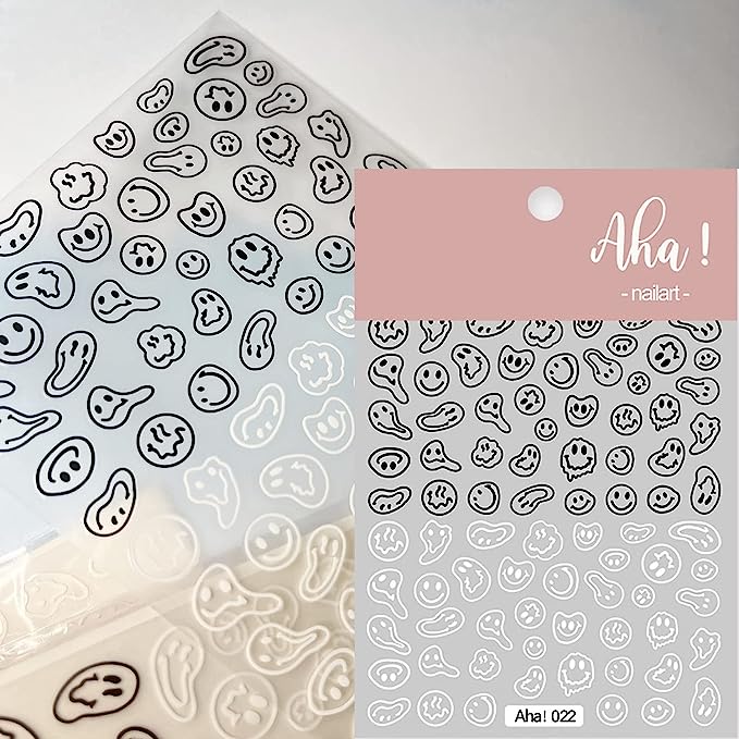 Graffiti Style Smiling Face Nail Stickers - 3D Self-Adhesive Nail Art for Trendy Look