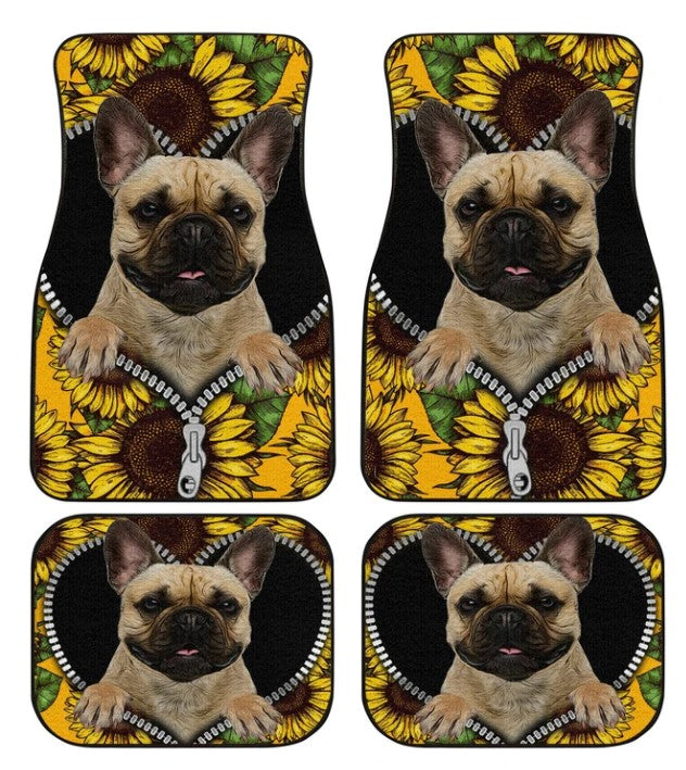 Custom Sunflower French Bulldog Car Floor Mats