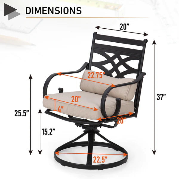 PHI VILLA 6-Piece Outdoor Dining Set with 10ft Umbrella, Steel Square Table, Swivel Chairs