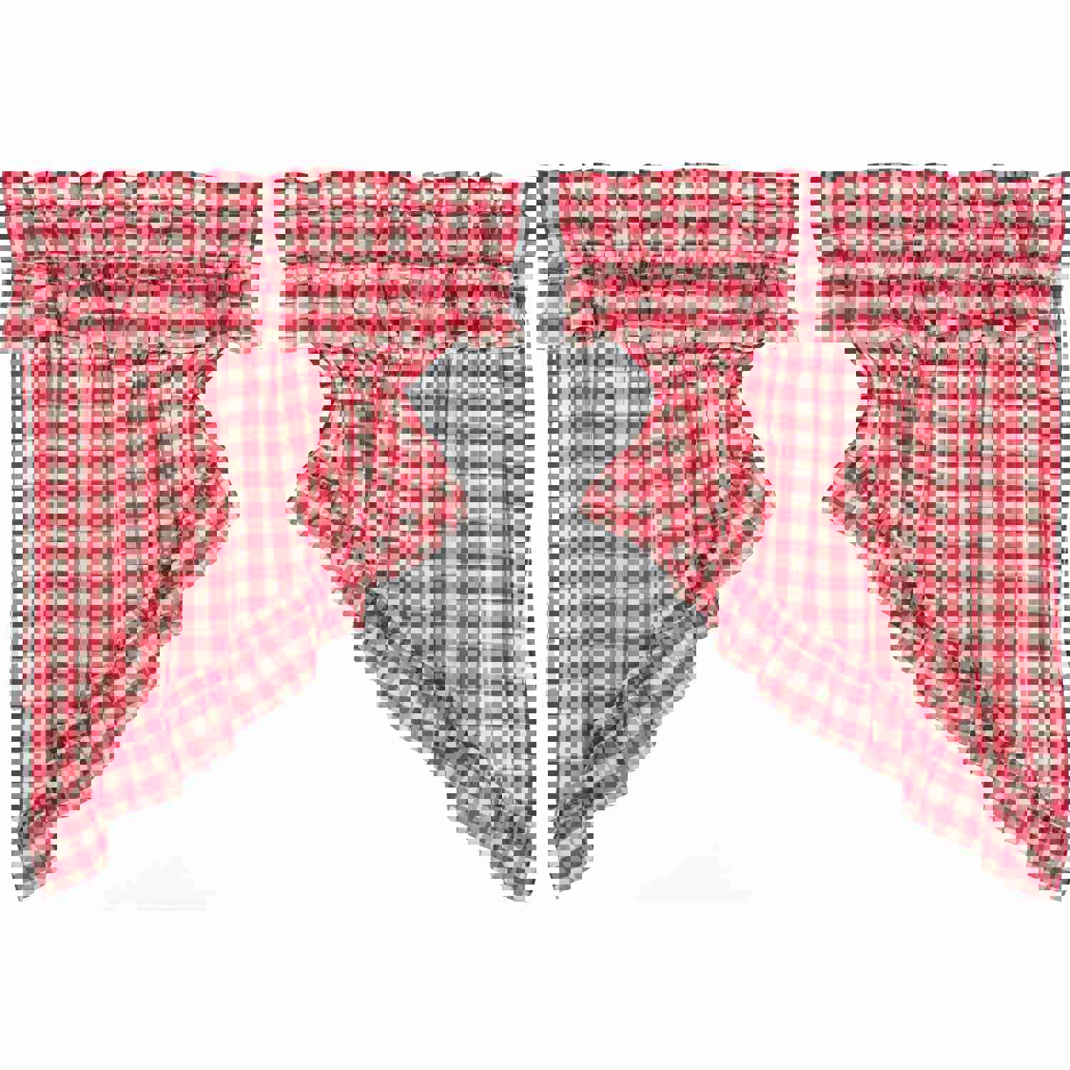 Annie Buffalo Red Check Ruffled Prairie Swag Set, 2-Piece, 36x36x18