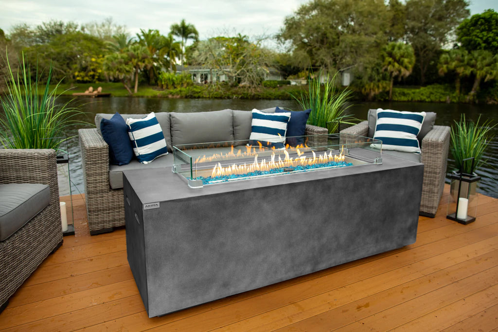 Elegant 70" Concrete Gray Outdoor Propane Fire Pit Table