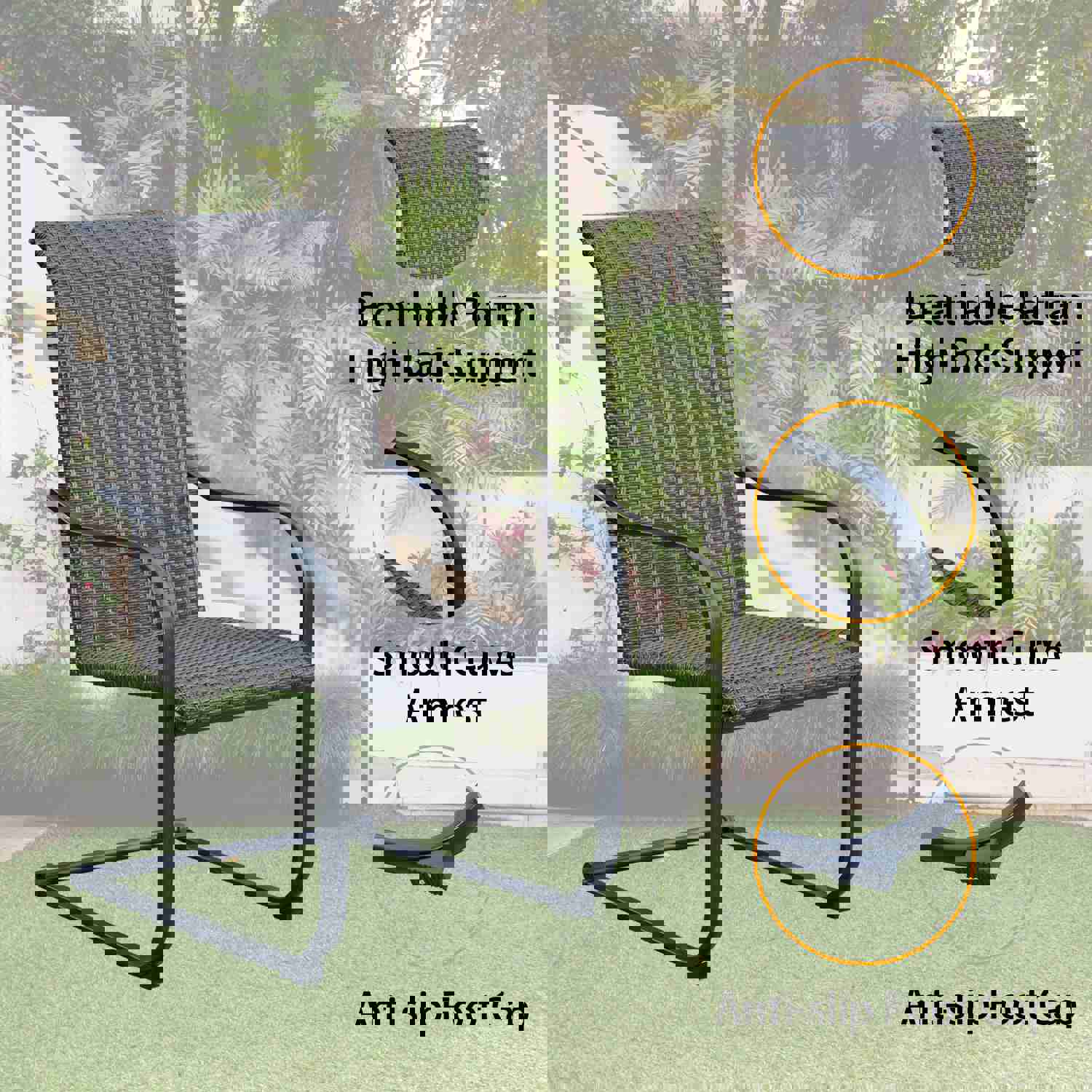 PHI VILLA 5-Piece Outdoor Dining Set with Durable Rattan Chairs and Steel Table