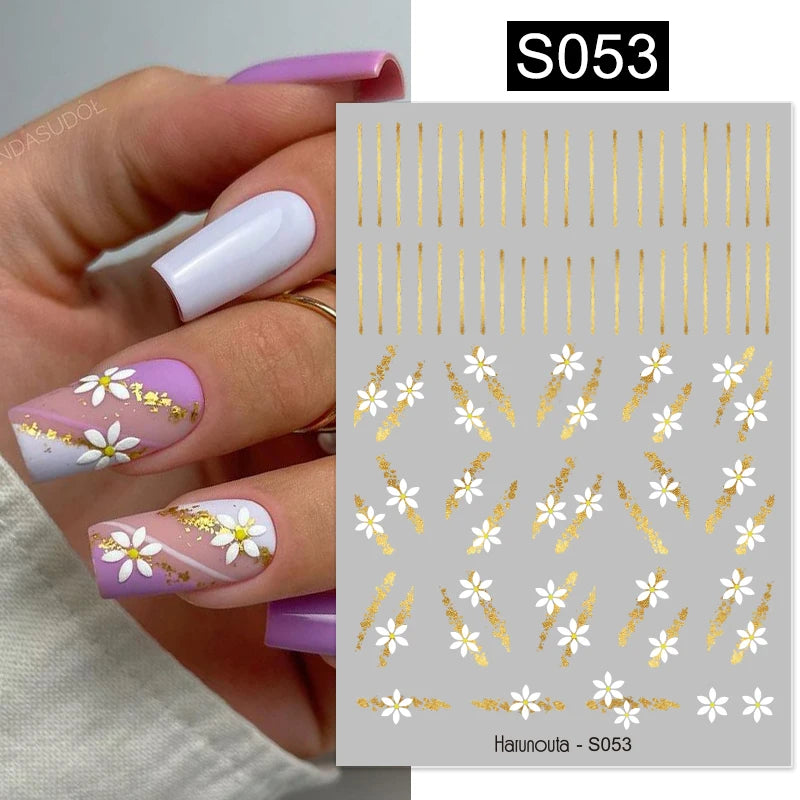 Glamorous 3D Nail Sticker Set, Red Flowers & Colorful Butterfly Leaf Pattern