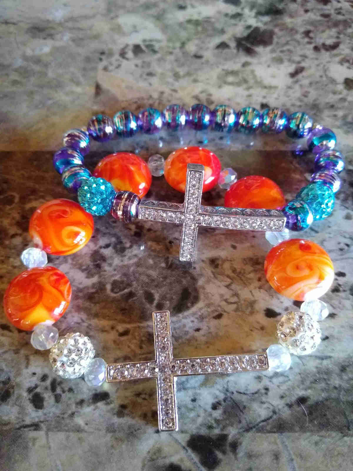 Glorious Rhinestone Cross Beaded Bracelet, Faithful Jewelry
