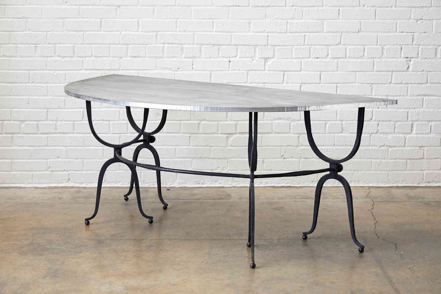 Elegant Italian Demilune Console Table with Steel Top