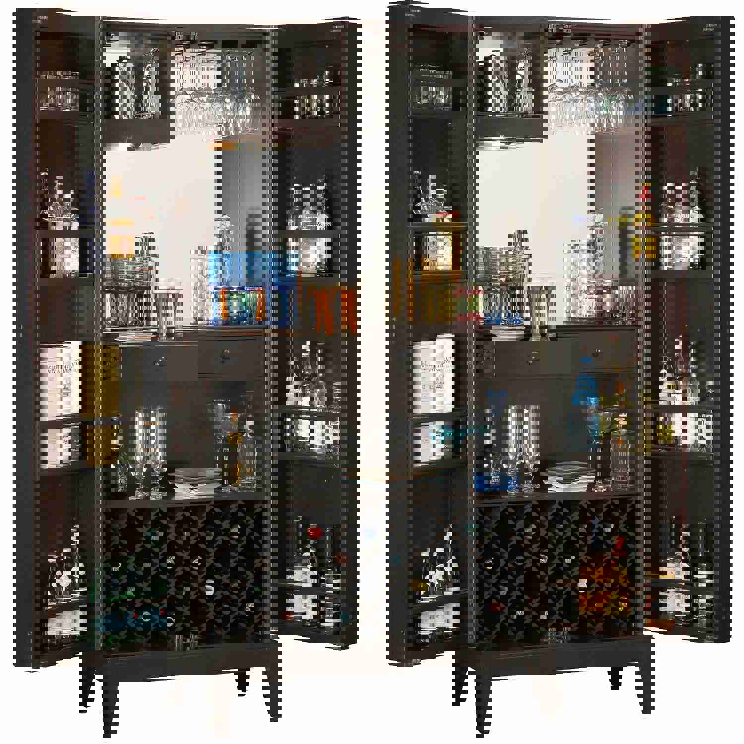 Barolo Wine & Bar Cabinet with Mirrored Doors and Adjustable Shelves