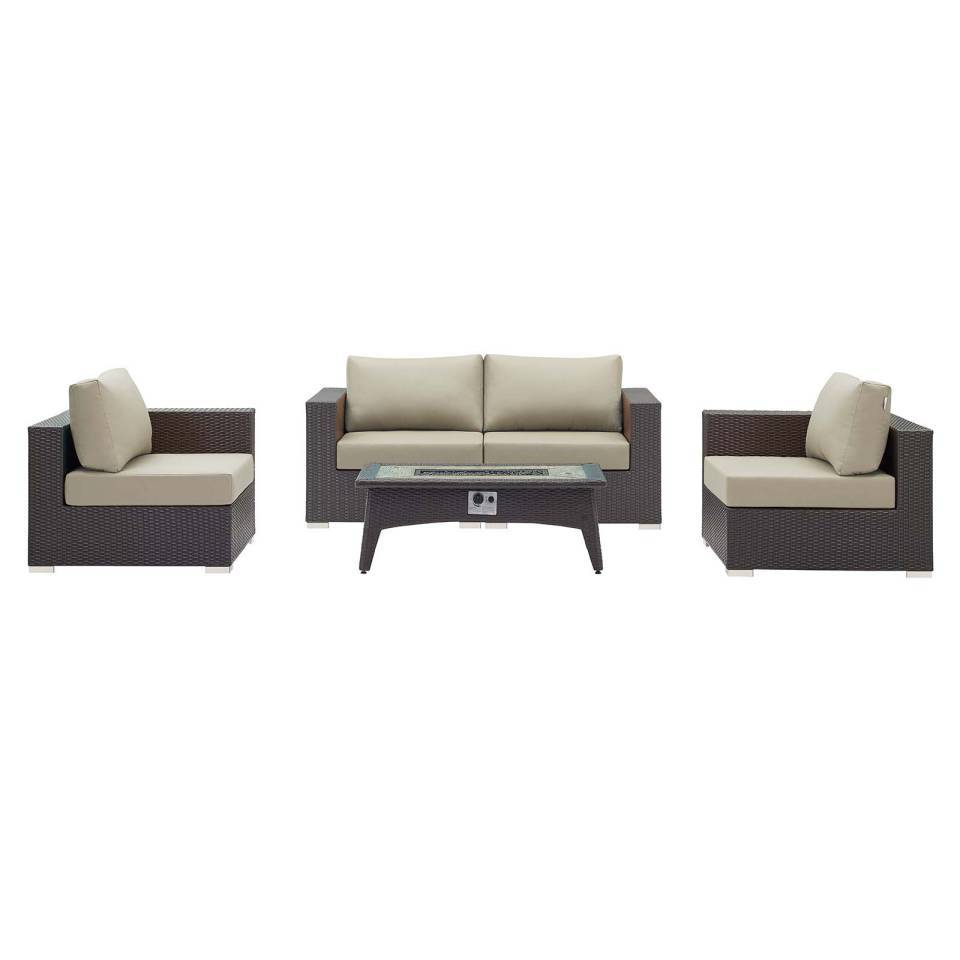 Modway Convene 5-Piece Outdoor Patio Furniture Set with Fire Pit