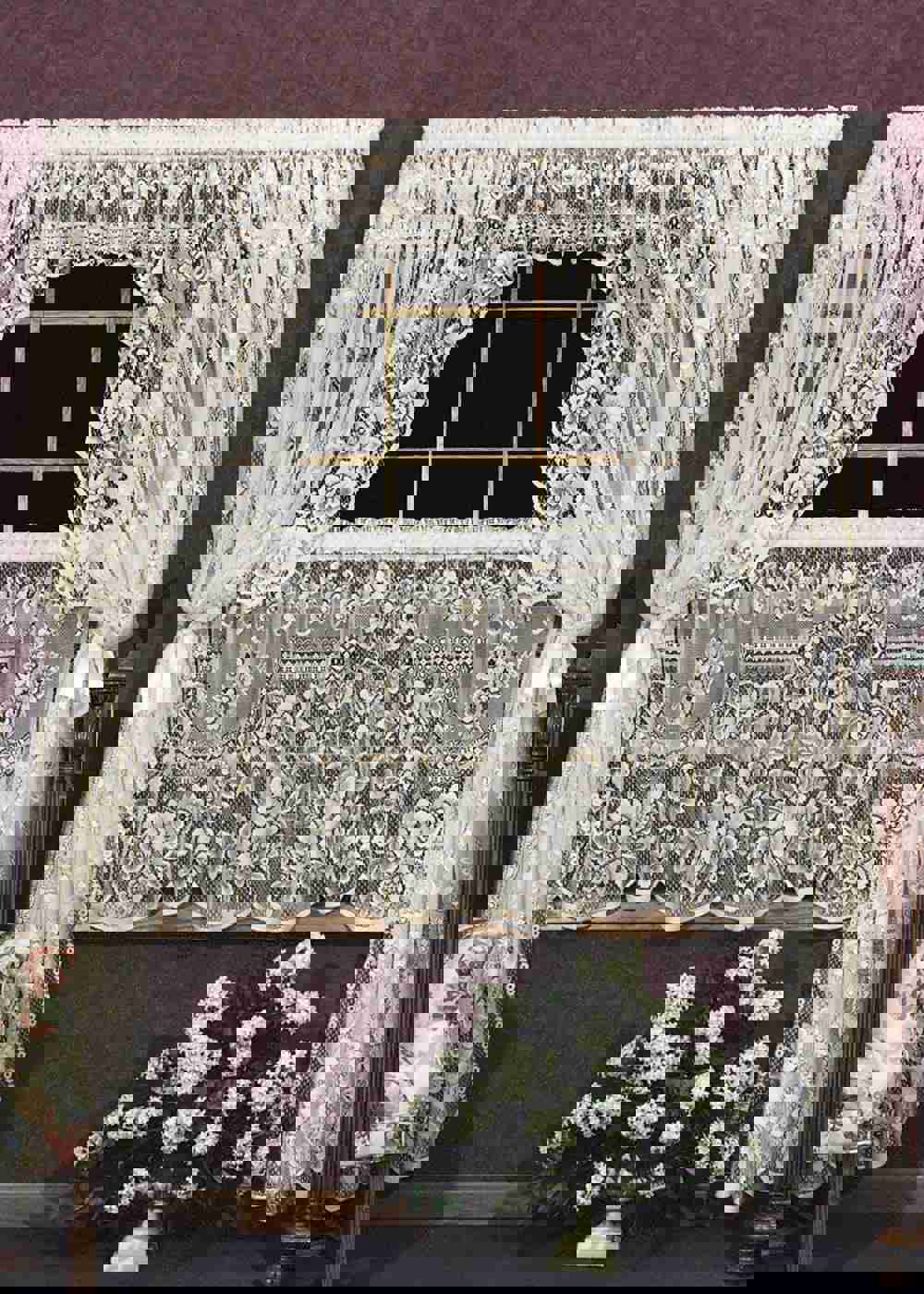 Elegant Victorian Rose Lace Swag Curtains