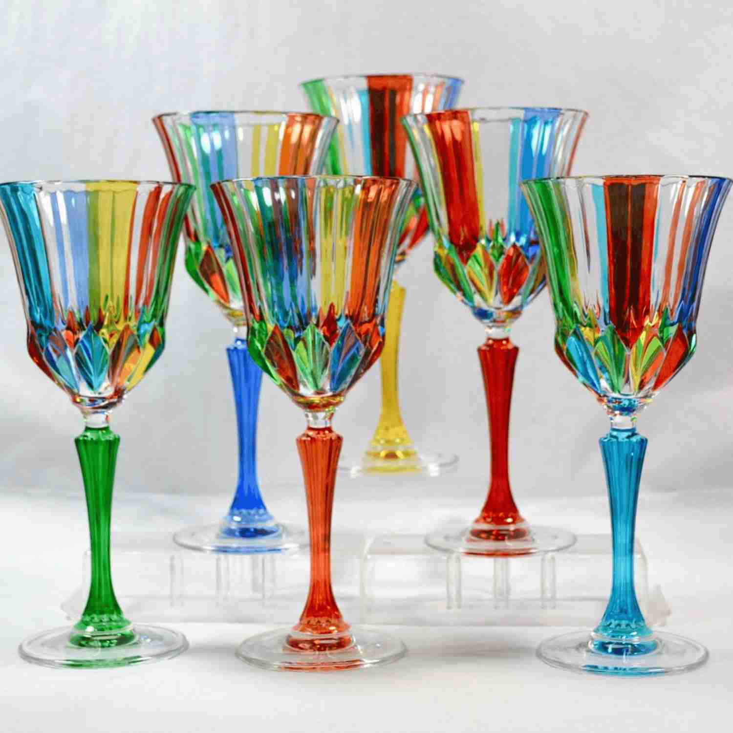 Hand-Painted Italian Crystal Swatch Wine Glasses Set