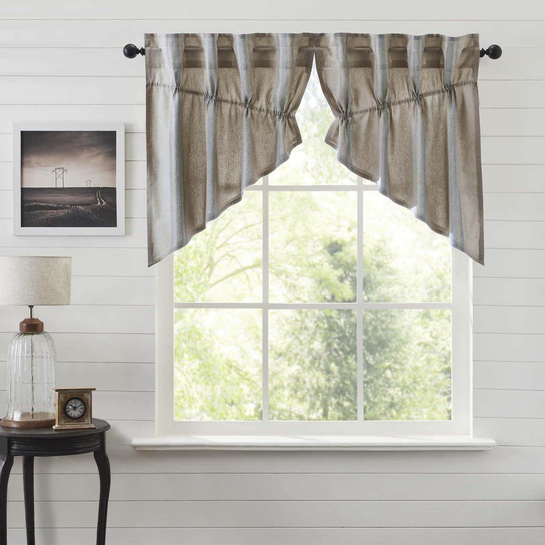 Elegant Blue Lined Prairie Swag Curtains Set