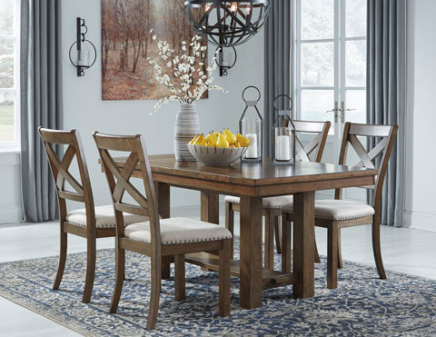 Rustic Acacia Wood Dining Set with Extension and Bench Seating