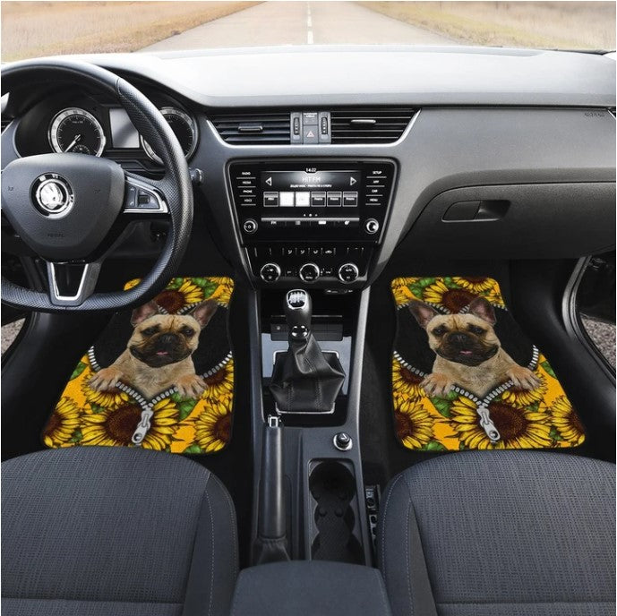Custom Sunflower French Bulldog Car Floor Mats