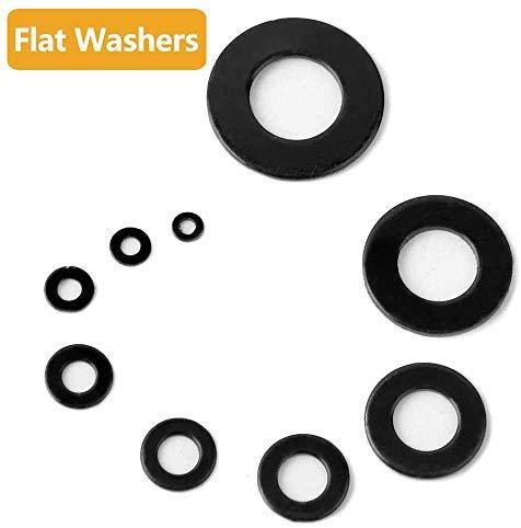 VIGRUE 684-Piece Black Zinc Plated Steel Flat Washers Set - 9 Sizes Included